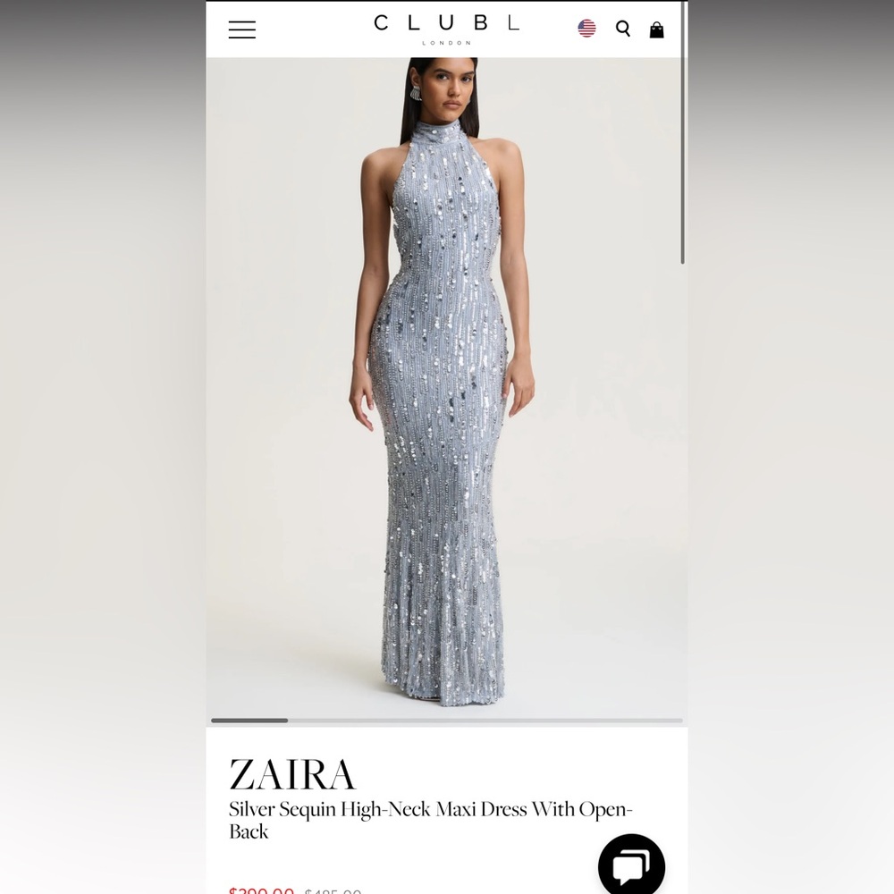 Club L London Silver Backless Sequin Zaira Dress. US Size 6. Worn Once.